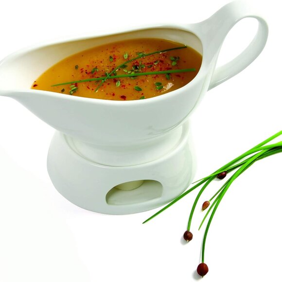 Porcelain Gravy Sauce Boat with Stand and Candle - Picture 4 of 6